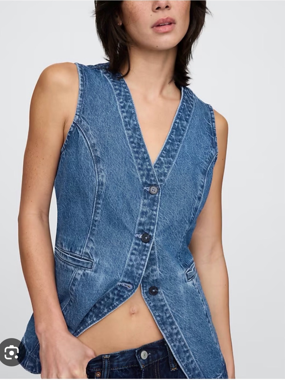 GAP Longline Vneck Jean Shirt Vest